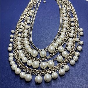 THE LIMITED multi-strand, (6) gold tone chains/faux pearl necklace